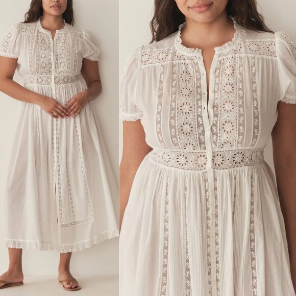 Doen Windsor Salt White Midi Dress Eyelet Lace Ruffle Size M NWOT - Picture 10 of 10